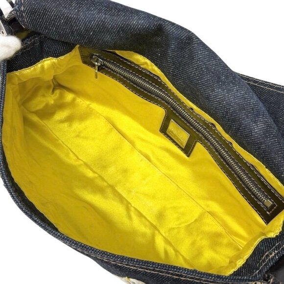 FENDI Vintage FF Logo Mamma Baguette Denim Shoulder Bag Flower Blue [106339] - Picture 10 of 12